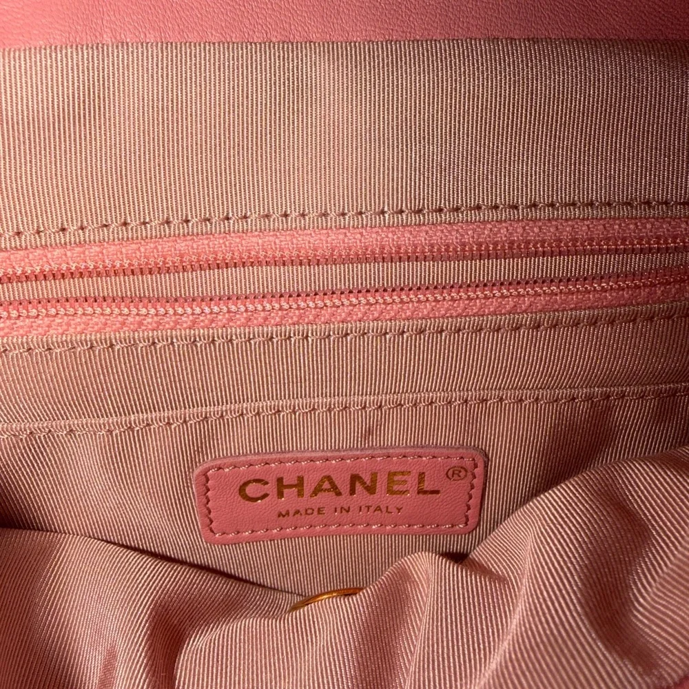CHANEL Pink Quilted Leather Backpack with Gold Hardware